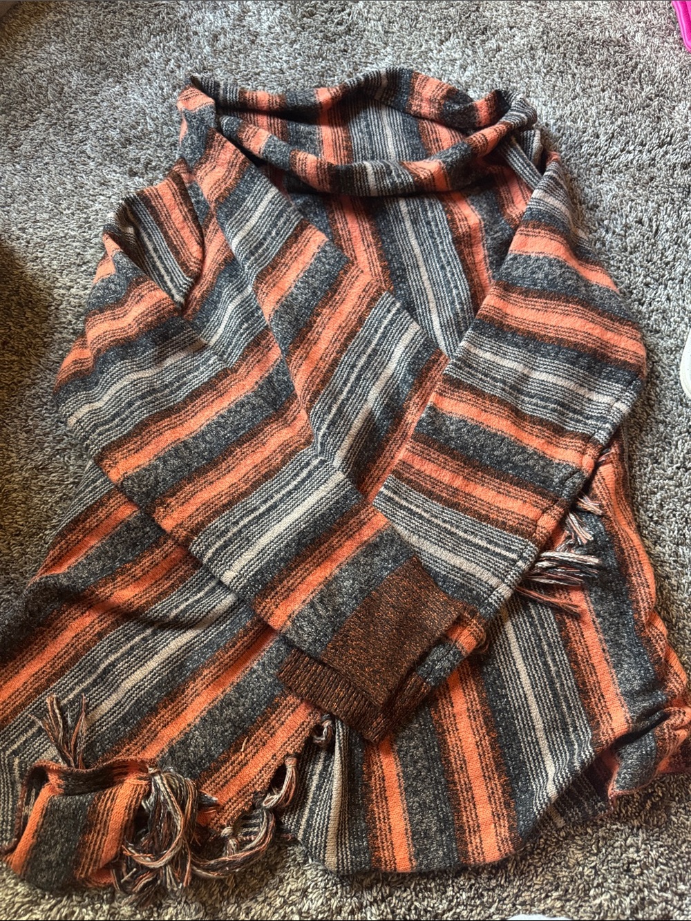 Cozy Striped Orange & Gray Women’s Cowl Neck Sweater